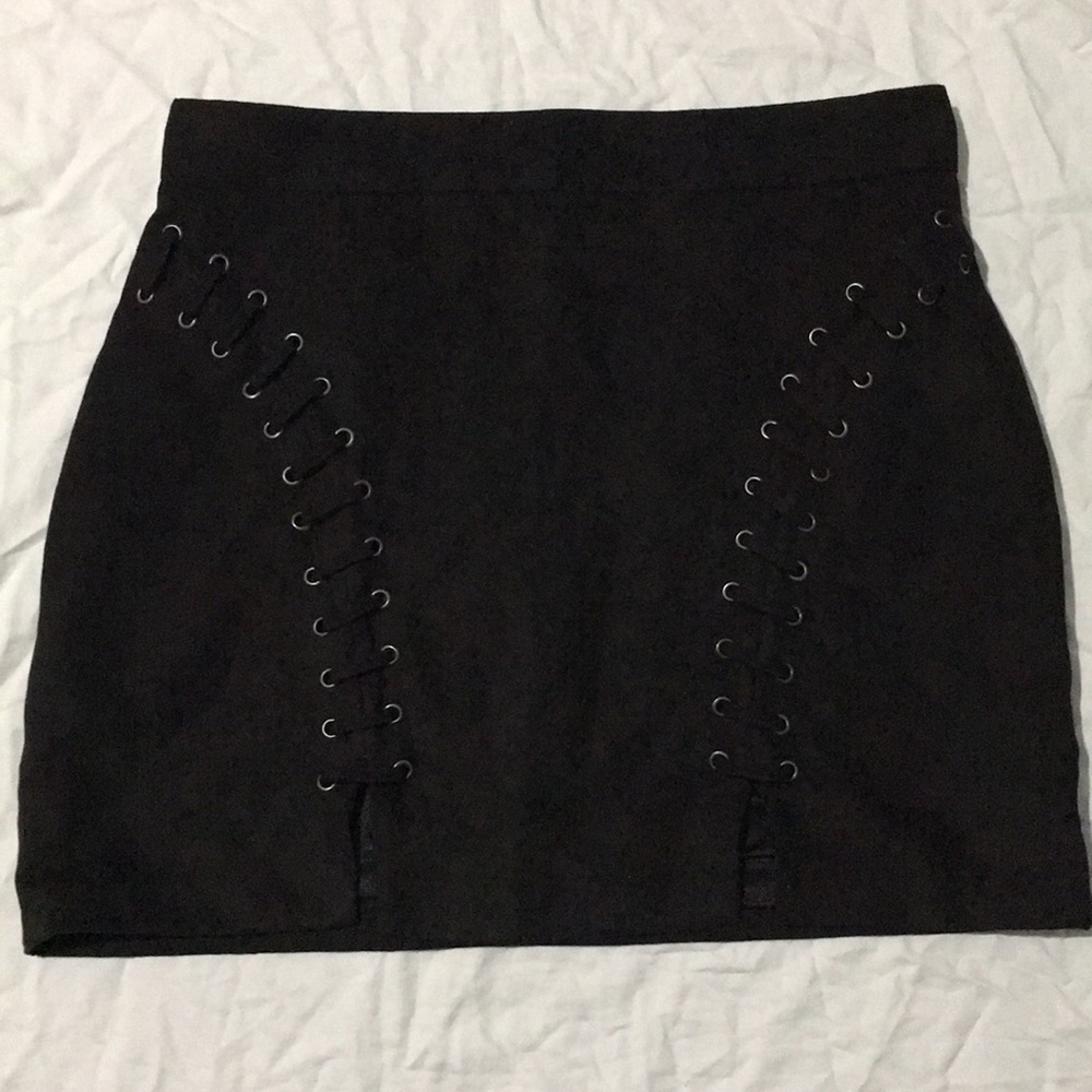 Suede Black Lace Up Skirt